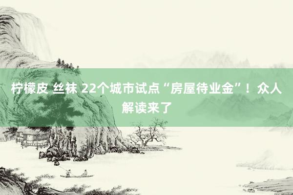 柠檬皮 丝袜 22个城市试点“房屋待业金”！众人解读来了